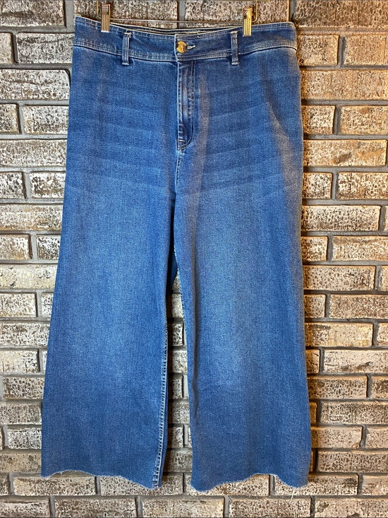 Dex Denim - Dex Wide Leg Flare Jeans in Medium Blue Denim with Raw Hem